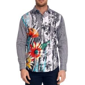 Robert Graham Fields Of Gold Stretch Long Sleeve Shirt Orange Floral Men's Large